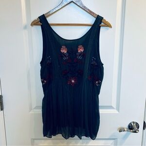 Free People Dark Tank Top with Floral Embroidery